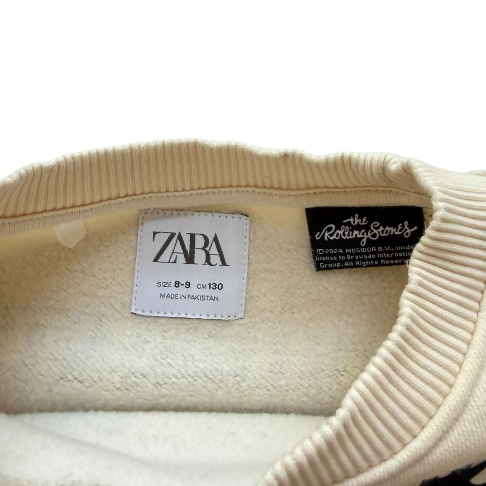 Zara + The Rolling Stones Animal Print Logo Pullover Crew Sweatshirt Size 8-9y - Picture 4 of 5